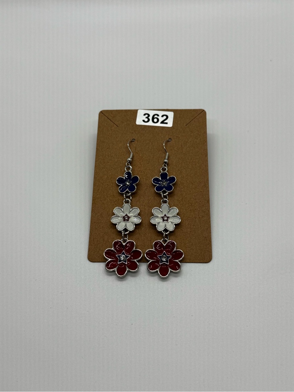Tricolor Floral Drop Earrings - Blue White Red